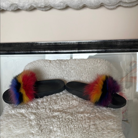 Colorful Fur Slide Sandals - Picture 1 of 6